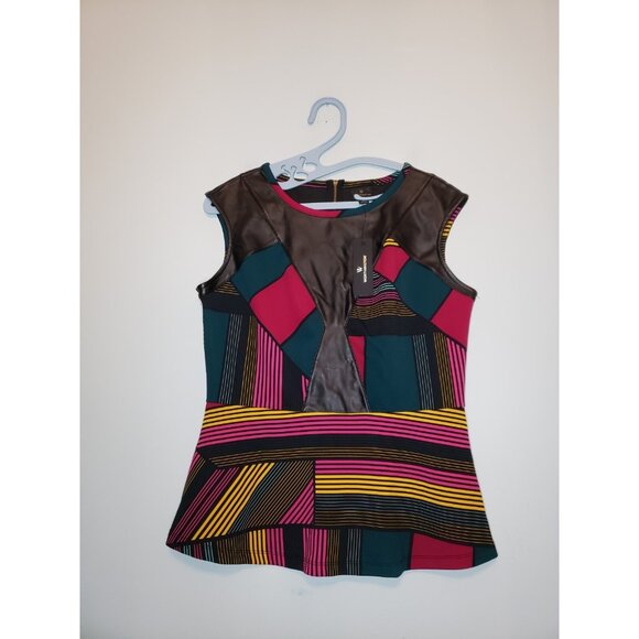 Worthington Womens M Peplum Blouse Geometric Office Faux Leather Edgy Pink NWT - Picture 1 of 6